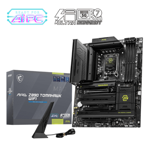  Z890 ATX Motherboard: 1851 Socket For Intel Core Ultra Processors<br>4x DDR5, 4x SATA 6Gb/s, PCIe 5.0, 1x M.2 Gen5 + 3x M.2 Gen4, Thunderbolt 4, 5GbE LAN, Wi-Fi 7 + Bluetooth 5.4, Realtek ALC1220P Audio, 2x Thunderbolt 4/HDMI  